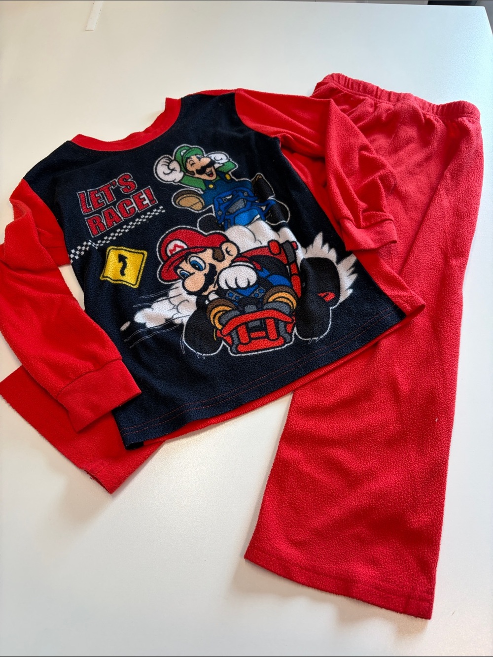 Mario Kids Red and Black Fleece Pajama Set